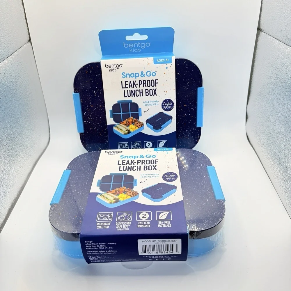 Bentgo Kids Snap & Go Lunch Box Set of 2 Blue Confetti NWT Leak-Proof BPA-Free